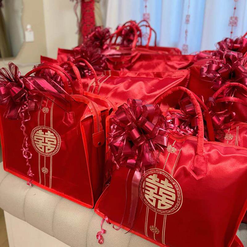 结婚棉被收纳袋红色缎面牛津袋子加厚防尘四件套手提袋婚庆喜被子