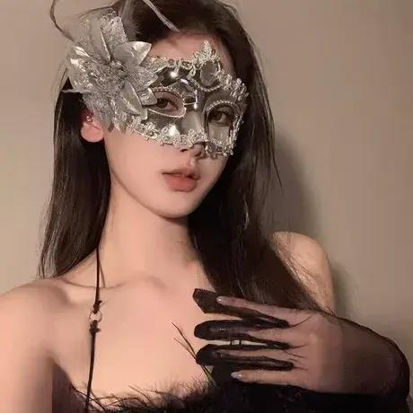 假面舞会cos古风面具化妆晚会美女装扮道具半脸眼罩年会黑色脸罩