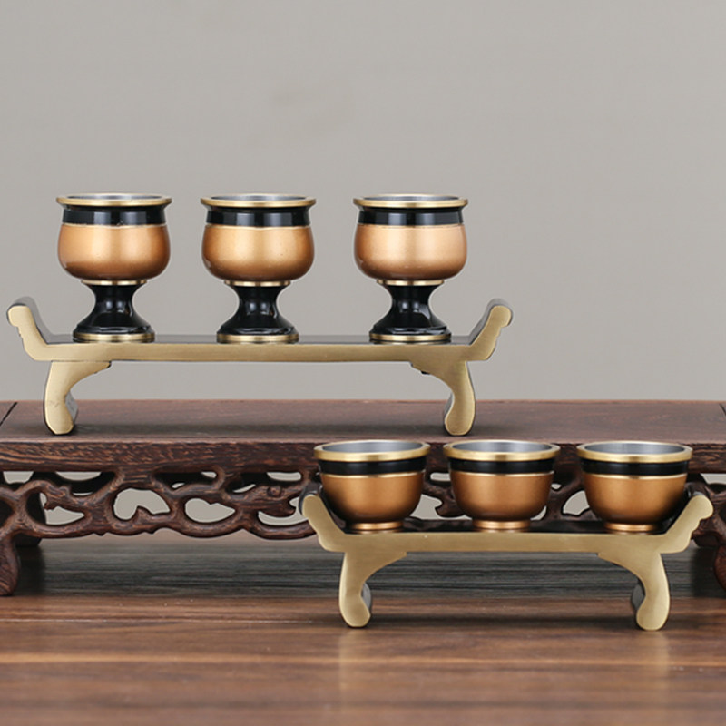 铜供杯纯黄铜黑金家用供奉贡台中式高脚酒杯茶杯土地三杯五杯连座