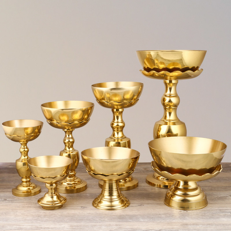 铜碗油灯光身铜碗素面酥油灯家用供奉食用油液态植物油长明灯包邮