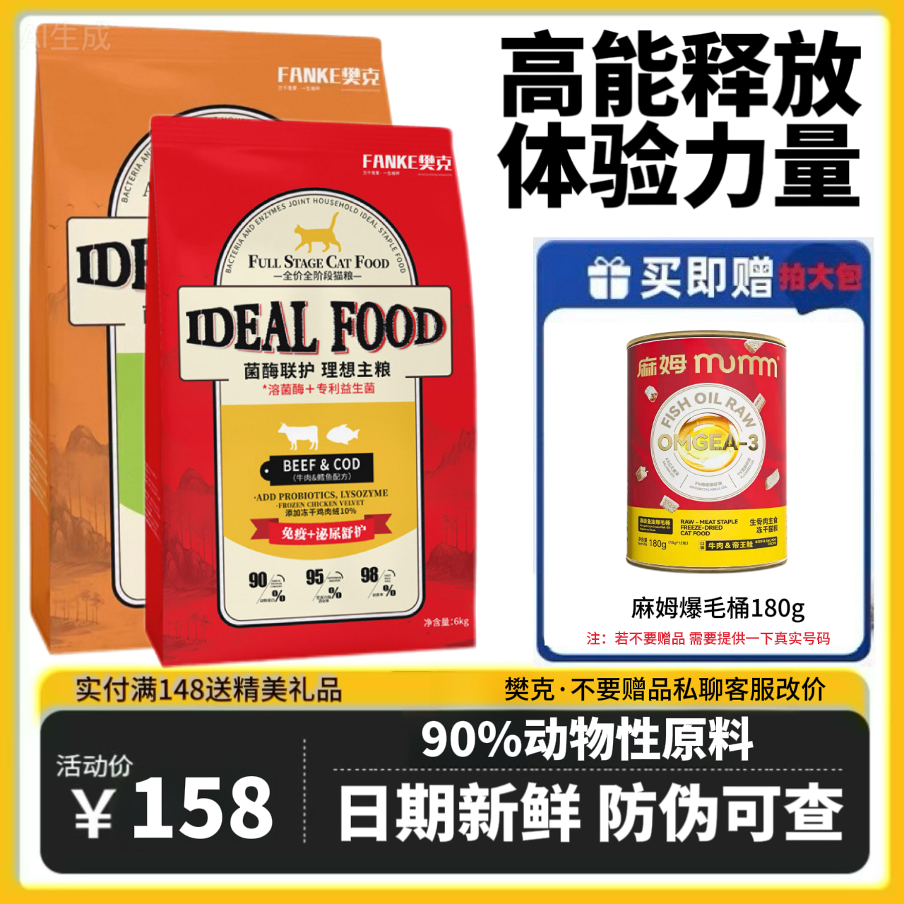 樊克牛肉鳕鱼鲜肉全价猫粮狗粮