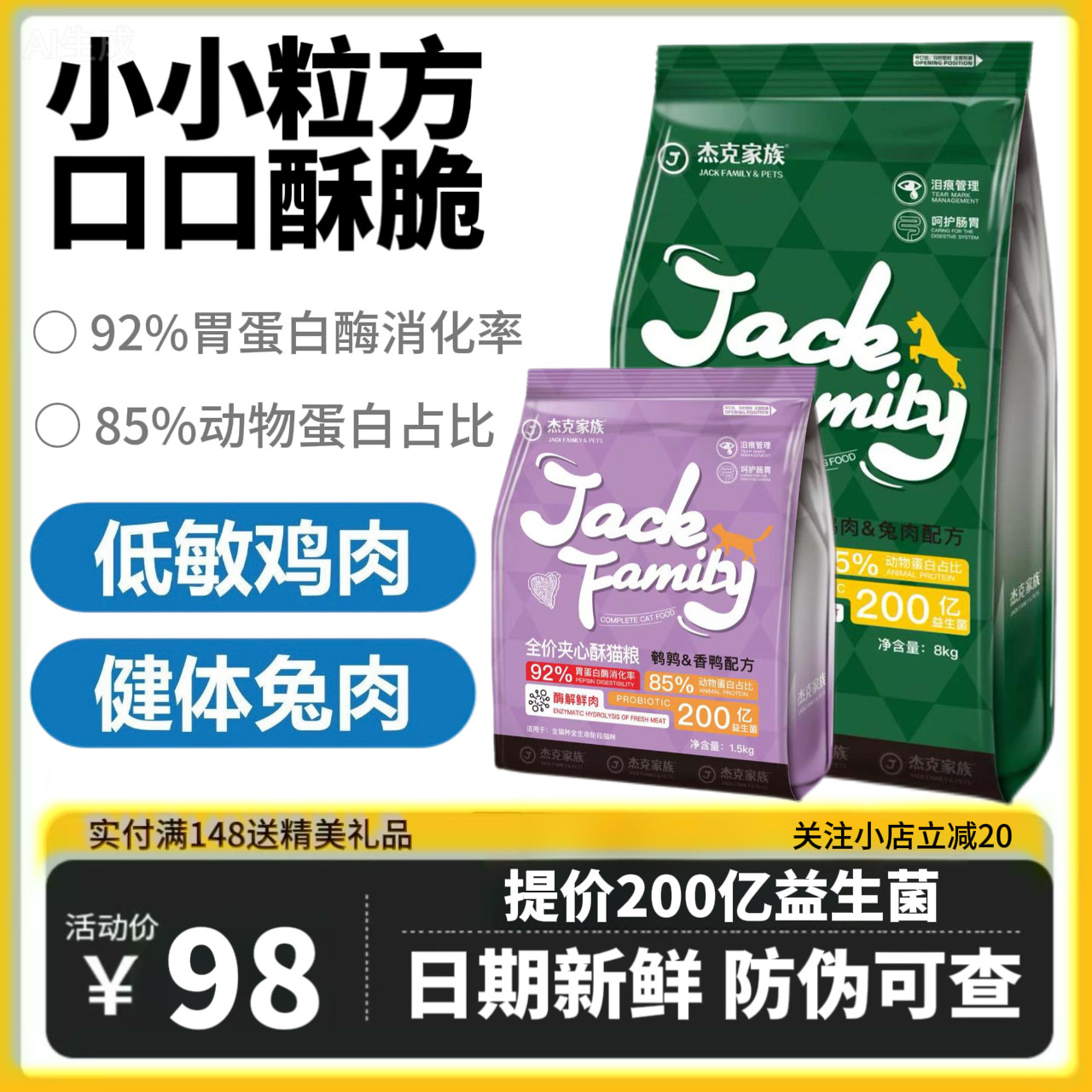 杰克家族全价夹心无谷营养猫粮乳铁蛋白鸡肉鹿肉成猫幼猫通用,宠物/宠物食品及用品,猫全价风干/烘焙粮,淘宝优惠券,粉丝福利购,淘宝优惠卷