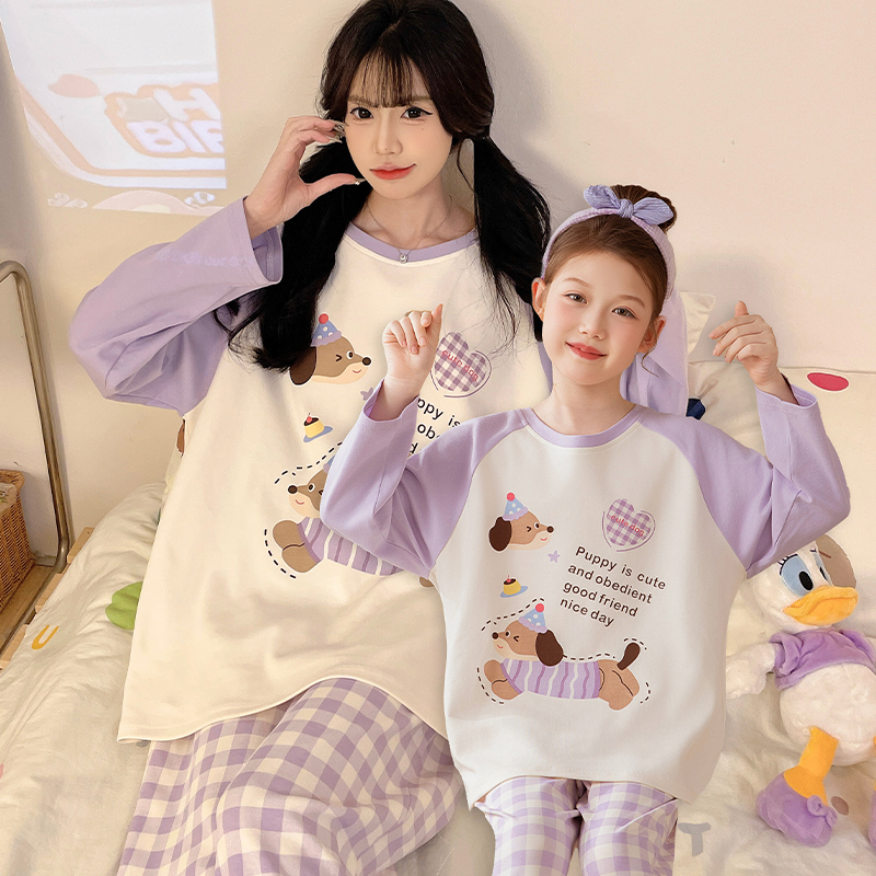 母女睡衣长袖纯棉卡通可爱家居服