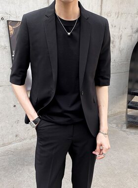 夏季套装帅气七分袖大码潮流西服