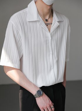 轻奢高级垂感潮流短袖衬衫男装夏