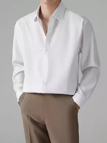 Men's Long-Sleeve Shirt for Spring and Autumn, Trendy and Sophisticated, High-End Men's Clothing, Silk-Like Drape, Loose Casual White Shirt