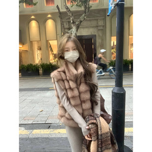 轻奢小众设计感环保水貂毛毛马甲女坎肩立领冬季新款皮草无袖外套