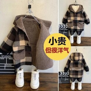 男女童洋气保暖毛呢外套冬2023新款宝宝儿童加绒加厚中长款羊糕绒