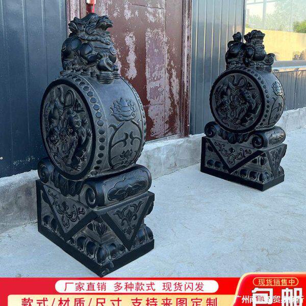 石雕门墩抱鼓石一对青石仿古做旧石狮子麒麟貔貅家用门口门鼓石墩
