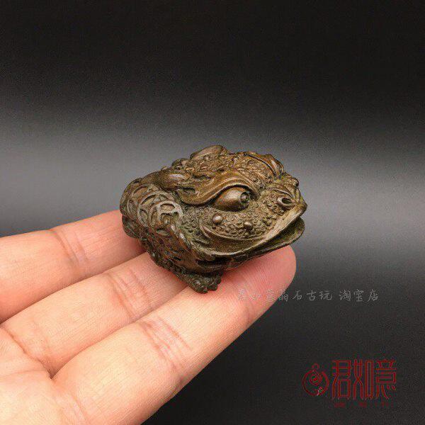 铜三足金蟾摆件 铜钱串迷你金蝉空心铜铃铛金蟾把件 茶宠