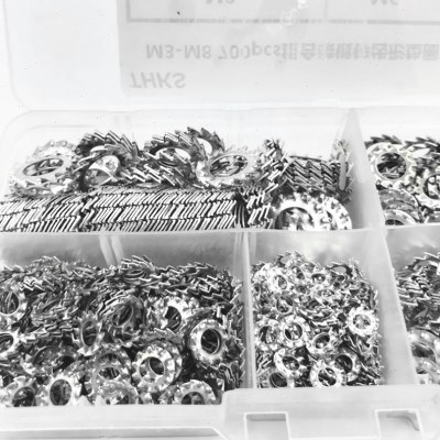 700pcs/盒M3-M8系列304不锈钢齿形垫圈外锯齿锁紧垫圈外多齿垫片