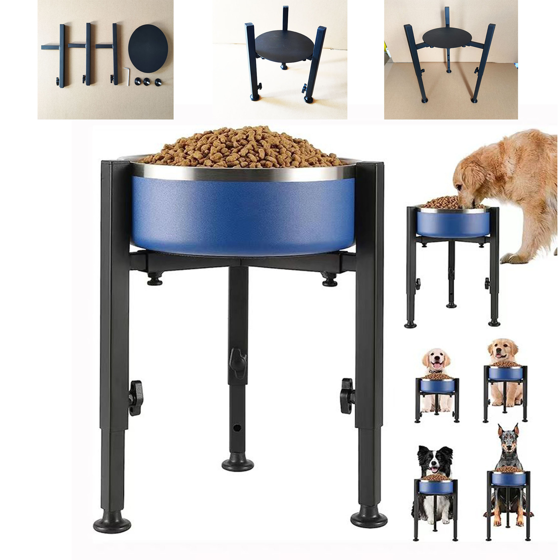 铁艺可调节狗碗架室内外可调节宽度高度支架金属宠物粮食置物支架