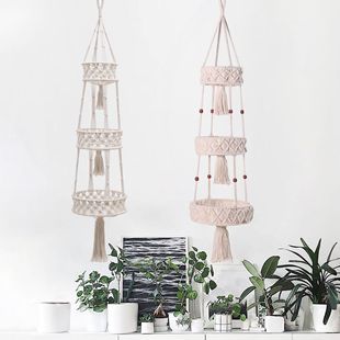 3层厨房挂果篮 饰挂植物架 水果蔬菜存储花边挂篮壁篮室内西米亚装