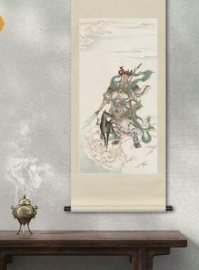 工笔神仙人物画像灌江口二郎神清源妙道真君新书房中式卷轴挂画框