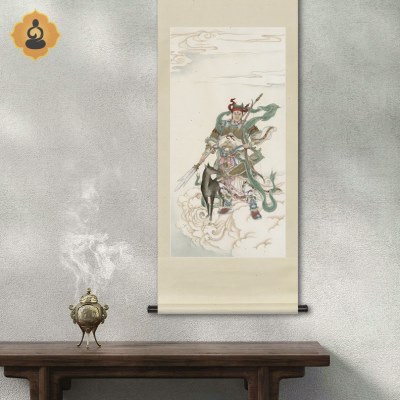 工笔神仙人物画像灌江口二郎神清源妙道真君新书房中式卷轴挂画框