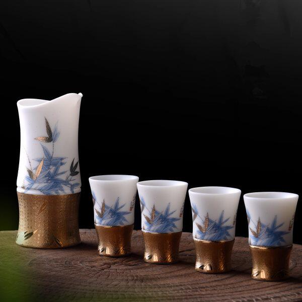 高风傲然酒具竹子家用中式酒杯白酒分酒器陶瓷醒酒器高端精致酒器