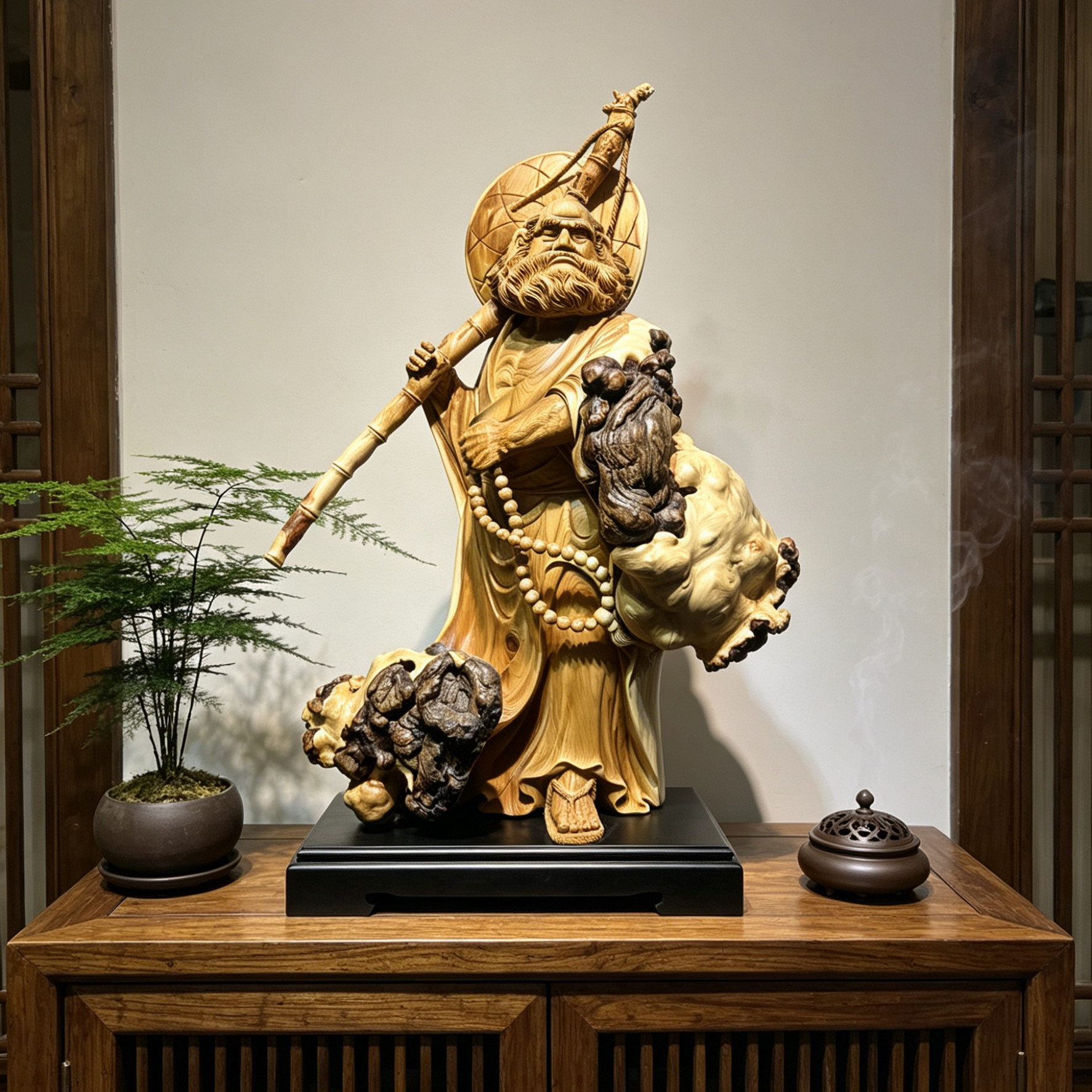 金丝楠木崖柏沉香禅意境观音弥勒佛像根雕刻摆件乔迁新居领导送礼