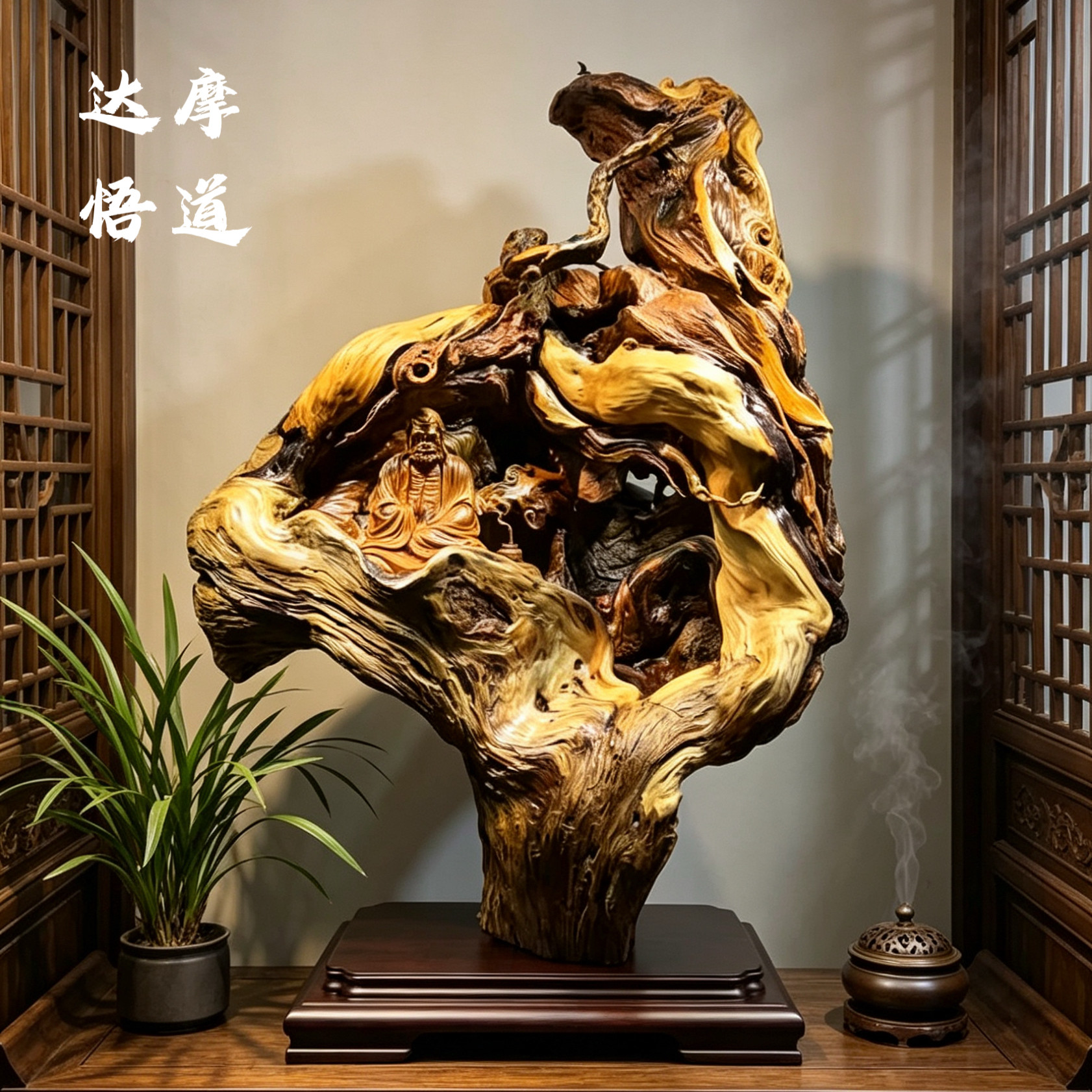 太行崖柏陈化坨根雕摆件达摩佛像天然随型木雕雕件领导送礼