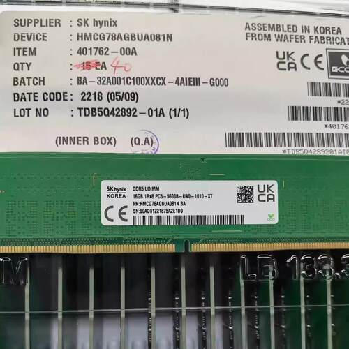 SK海力士 16G PC5-5600B DDR5 UDIMM HMCG78AGBUA081N 台式机内存