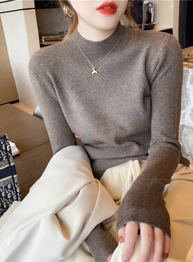 堆堆领打底衫女秋冬新款针织内搭羊毛高领毛衣加厚修身上衣