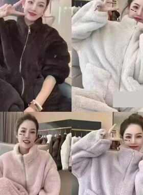 2025新款暖绒拉链套装双面加绒加厚立领舒棉绒保暖睡衣家居服大码