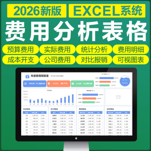 2026费用分析excel表格公司费用报销明细登记统计预算对比管理图