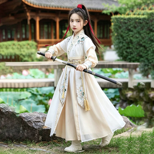 儿童花木兰汉服国风服装2026秋季新款女孩古装飞鱼服将军武侠剑客