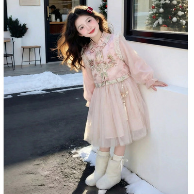 女童连衣裙2026新款春装儿童洋气汉服中式国风长袖公主裙女孩裙子