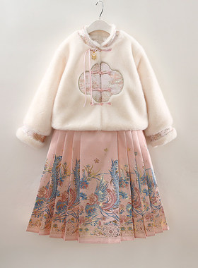 女童加厚新中式礼服套装2026小女孩新年中国红冬装国风唐装公主裙