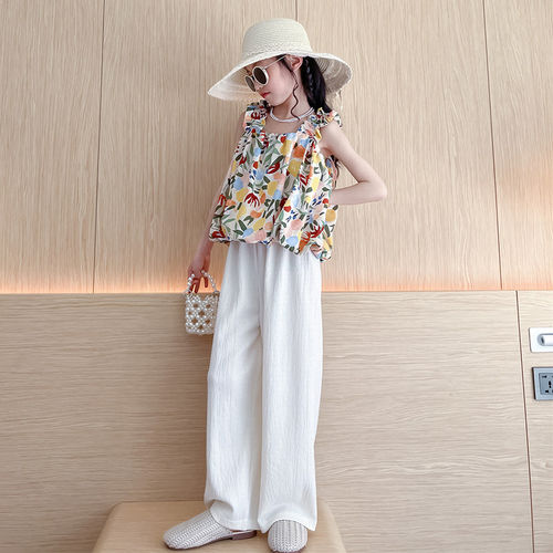女童韩系无袖吊带套装2026夏季舒适薄款夏装女孩时尚阔腿裤两件套