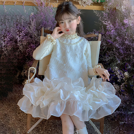 女童连衣裙秋冬新款大童加厚长袖裙子儿童超好看富家千金感公主裙