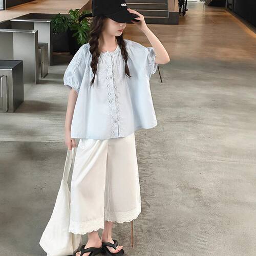 女童短袖衬衫套装2026新款夏季儿童时尚夏装洋气大童休闲裤两件套
