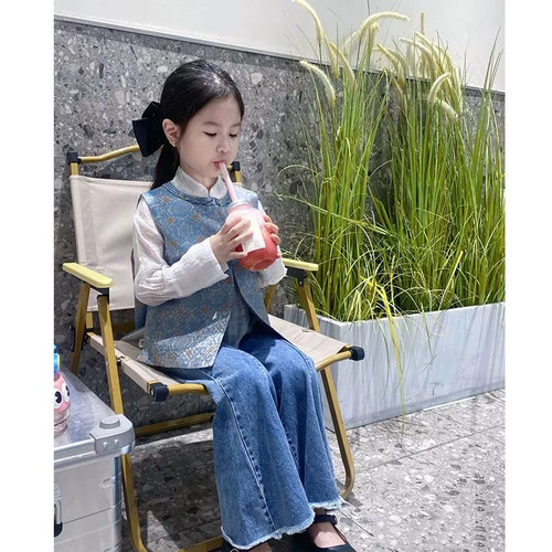 女童中国风新中式马甲唐装2026春秋季高级感儿童汉服蓝色马甲秋装