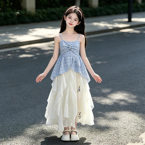 女童凉感吊带白色裙子套装2026夏季大童超仙夏装儿童超好看两件套