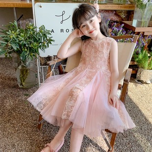 女童连衣裙夏装小女孩粉色网纱公主裙2025新款亲肤礼服洋气背心裙