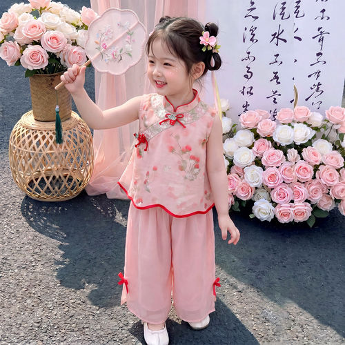 女童夏季国风汉服套装2026新款女宝新中式表演出服周岁礼服两件套