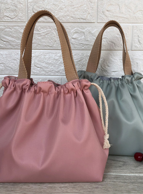 新款纯色防水饭盒包手提包可爱抽绳便当袋午餐包带饭包饭盒手提袋