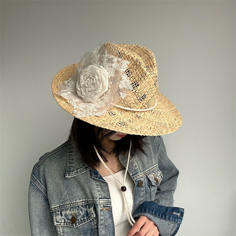 原创蕾丝花朵手工编织拉菲草帽女新款复古镂空西部牛仔帽爵士礼帽,服饰配件/皮带/帽子/围巾,帽子,淘宝优惠券,粉丝福利购,淘宝优惠卷