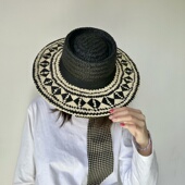 百搭混色纸草帽子凹顶平檐草帽女夏季 欧美风时尚 博主同款 遮阳礼帽