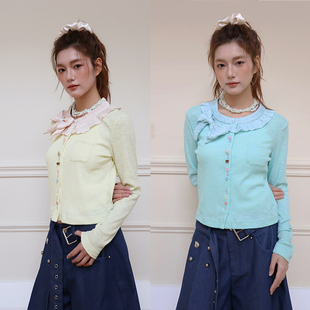 SelfMing2025春夏彩色缎面拼接拼扣竹节棉针织开衫空调衫