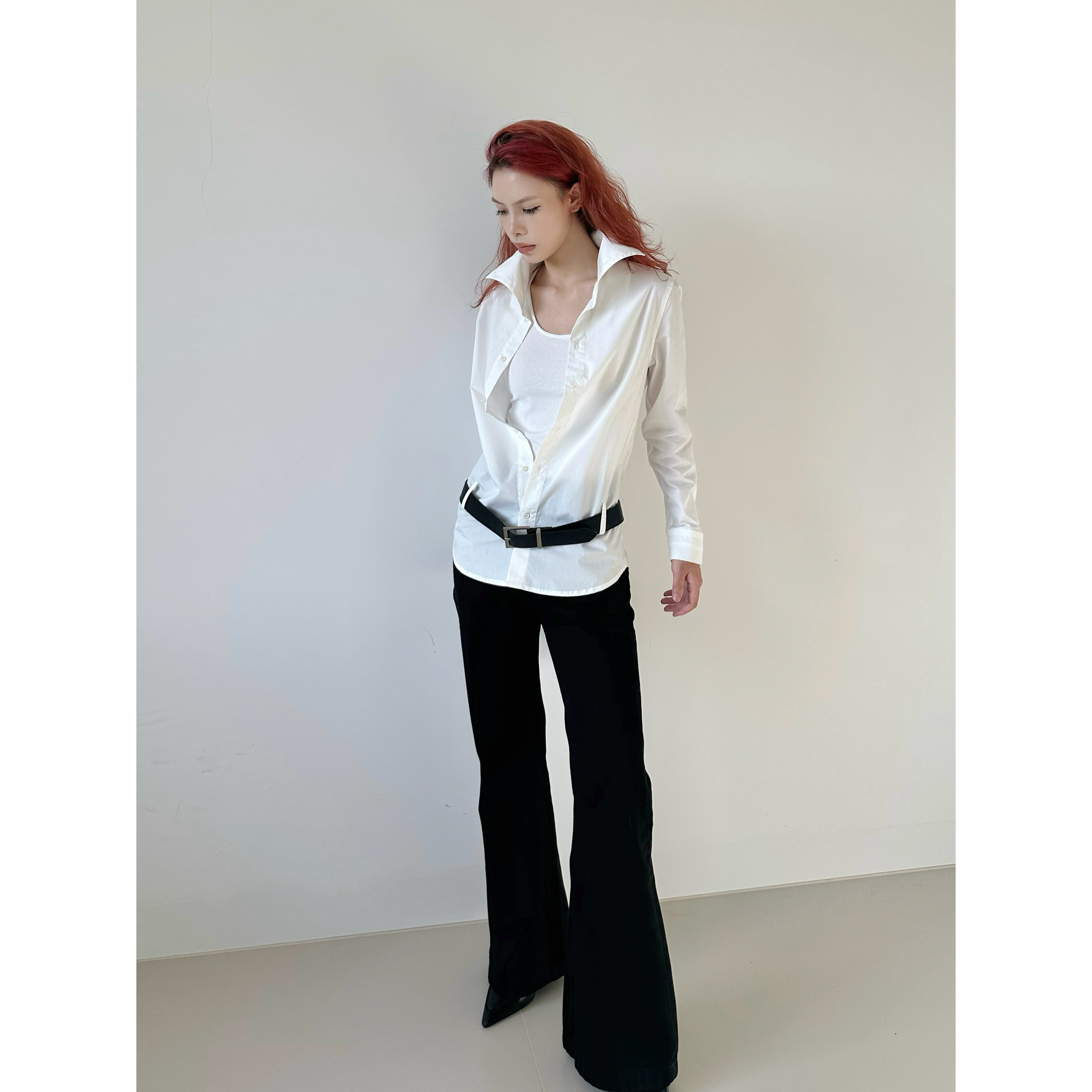 WORK DAY工作日 小众高级感两穿简约高领纽扣式休闲通勤衬衫长袖