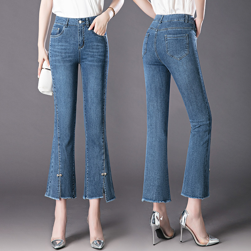 毛边开叉微喇牛仔裤女九分春季小个子高腰显瘦百搭修身时尚喇叭裤,女装/女士精品,牛仔裤,淘宝优惠券,粉丝福利购,淘宝优惠卷