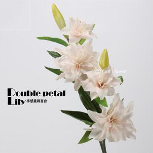 重瓣百合高品质仿真3头手感保湿百合花 婚庆装饰餐桌假花摄影道具