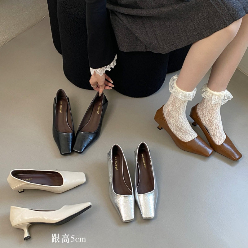 2026早春新款显气质尖头猫跟工作高跟鞋女配裙子浅口晚风细跟单鞋,女鞋,时装靴,淘宝优惠券,粉丝福利购,淘宝优惠卷
