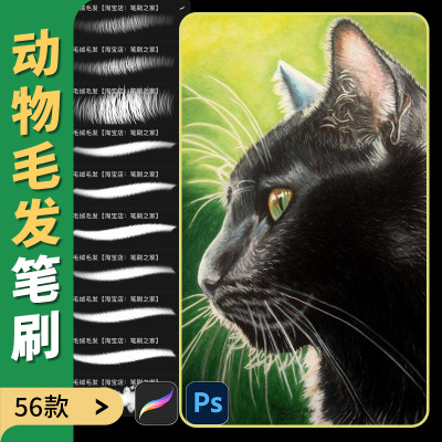 动物psprocreate绒毛笔刷狗纹理素材毛发笔刷猫皮毛笔刷发丝茸毛