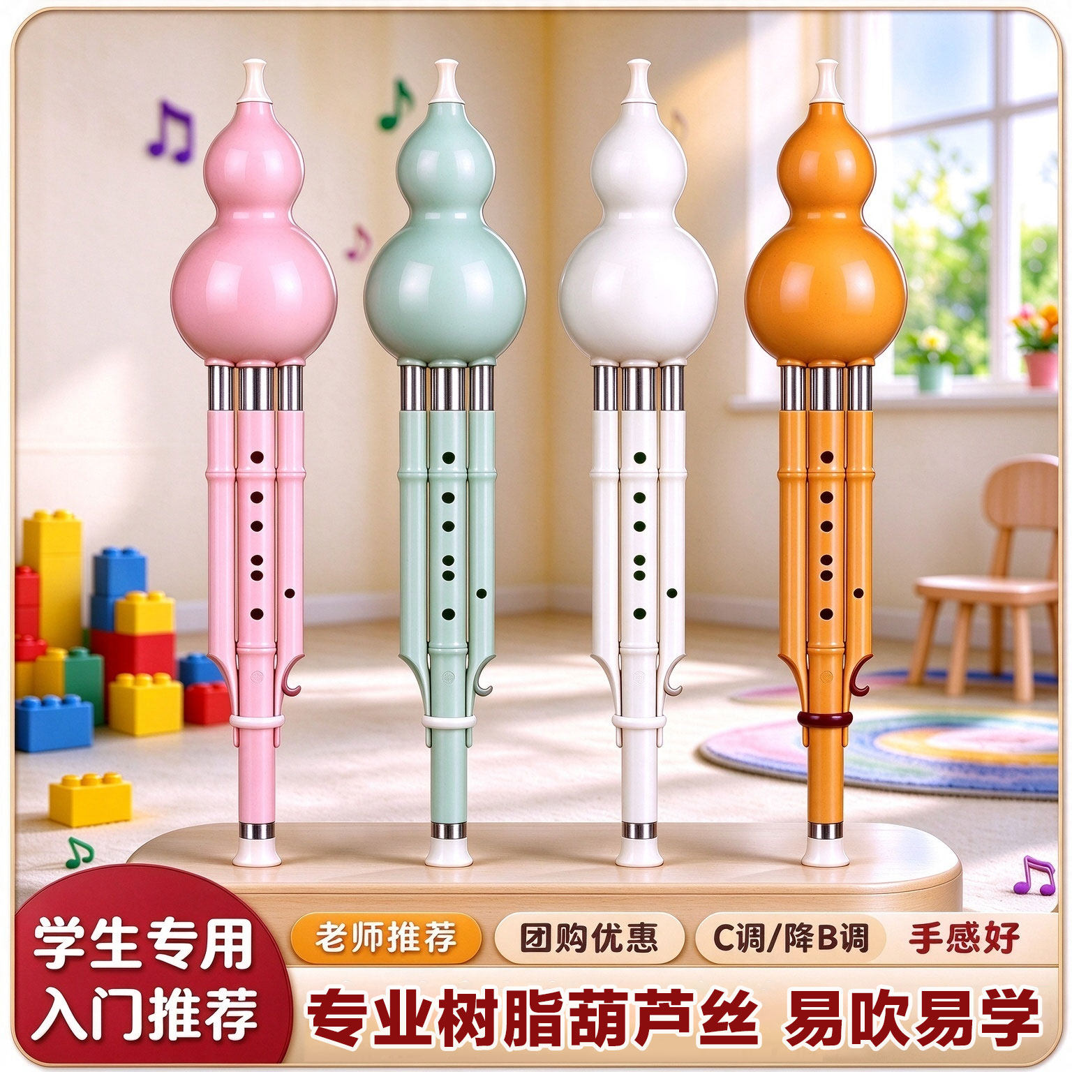 七孔防摔葫芦丝小学生专用C调降B调儿童初学者树脂胡芦丝乐器