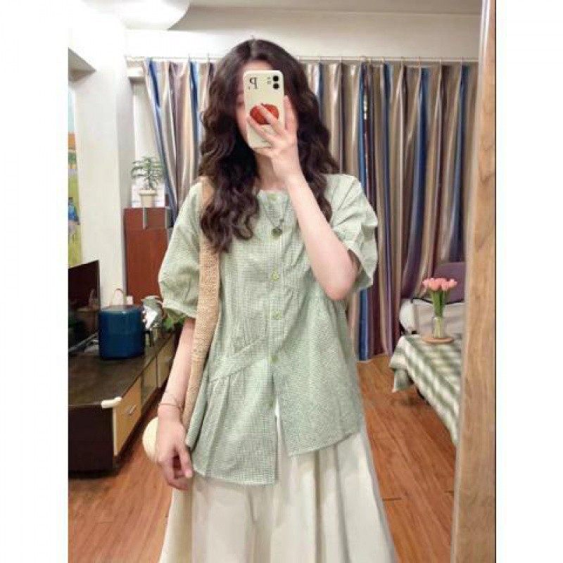 2025夏季新款小个子显瘦减龄衬衫上衣套装裙多巴胺盐系穿搭一整套