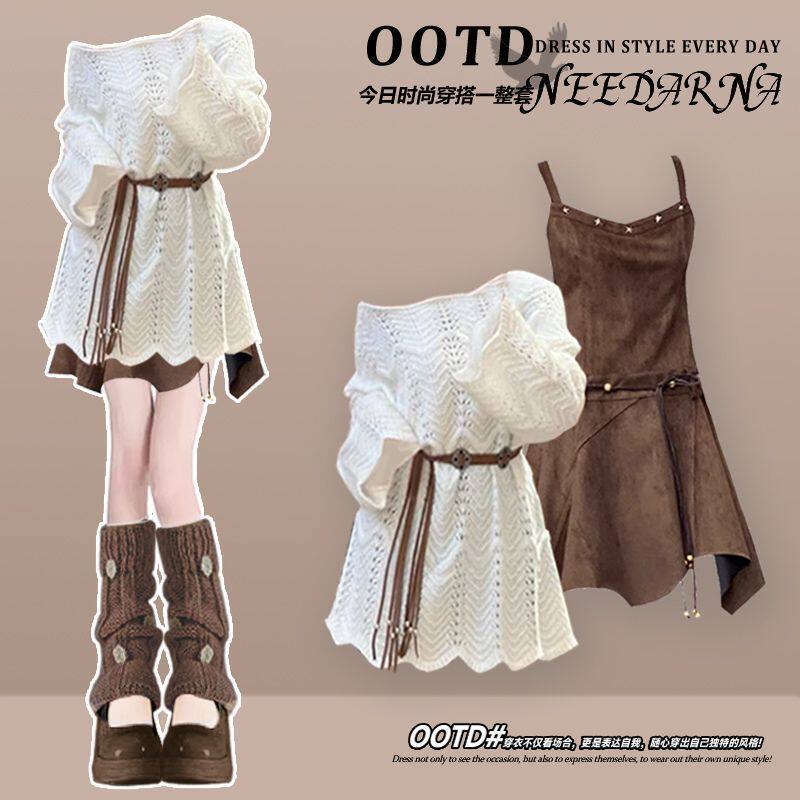 夏季新款小个子穿搭一整套女轻熟风薄款镂空罩衫吊带连衣裙外套女