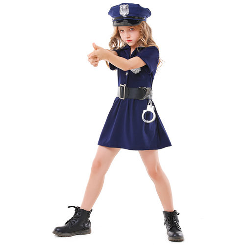 万圣节儿童欧美女警cosplay职业体验服女孩过家家短袖连衣裙帽子