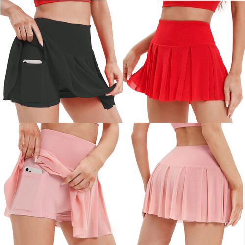 女款羽毛球网球百褶裙薄款跑步健身短裙带内衬运动半身裙手机口袋